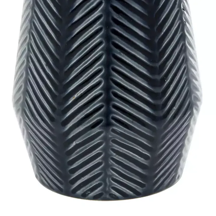 Navy Carved Chevron Ceramic Vases, Set of 2