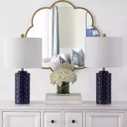 Navy Ceramic Motif Table Lamps, Set of 2