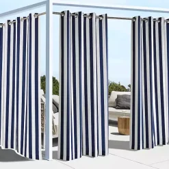 Navy Coastal Stripe Outdoor Curtain Panel, 108 in.