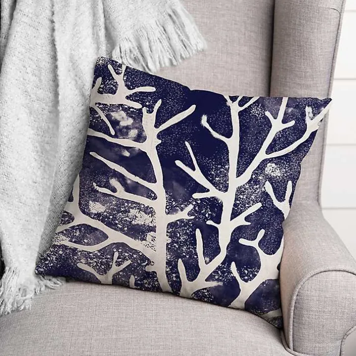 Navy Coral Outdoor Pillow