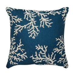 Navy Coral Woven Outdoor Throw Pillow