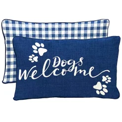 Navy Dogs Welcome Outdoor Lumbar Pillow