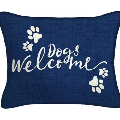 Navy Dogs Welcome Outdoor Lumbar Pillow