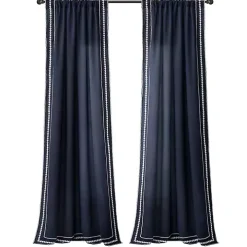 Navy Embroidered Ric Rac Curtain Panel, 84 in.