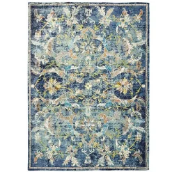 Navy Faded Floral Area Rug, 5x8