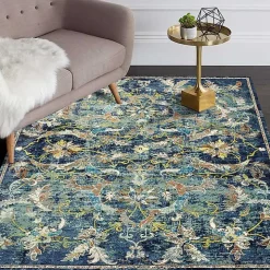 Navy Faded Floral Area Rug, 8x10