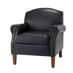Navy Faux Leather Nailhead Taylor Armchair
