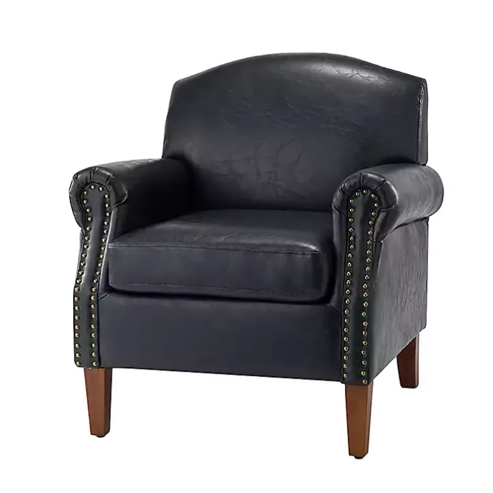 Navy Faux Leather Nailhead Taylor Armchair
