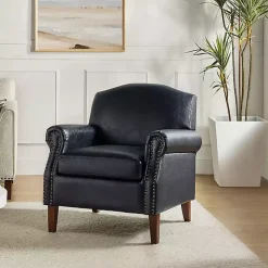 Navy Faux Leather Nailhead Taylor Armchair
