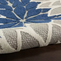 Navy Floral Burst Outdoor Area Rug, 5x7