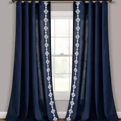 Navy Geometric Border Curtain Panel, 84 in.