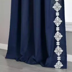 Navy Geometric Border Curtain Panel, 84 in.