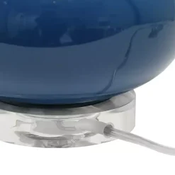 Navy Glass Short Oval Table Lamp