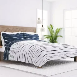 Navy Linear Reversible 2-pc. Twin Quilt Set