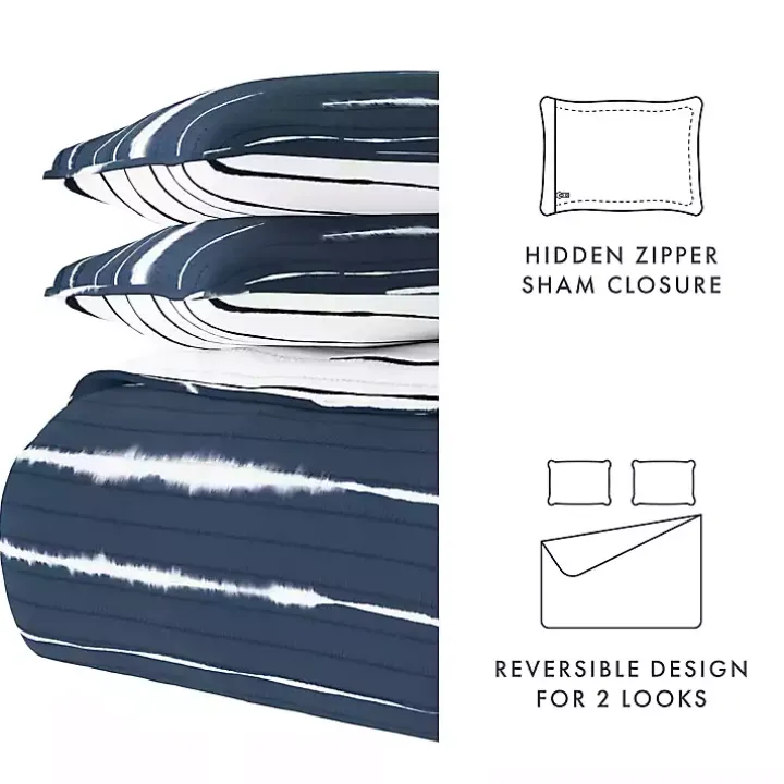 Navy Linear Reversible 2-pc. Twin Quilt Set