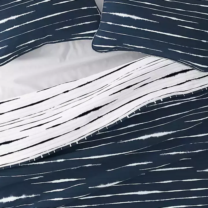 Navy Linear Reversible 3-pc. Queen Quilt Set