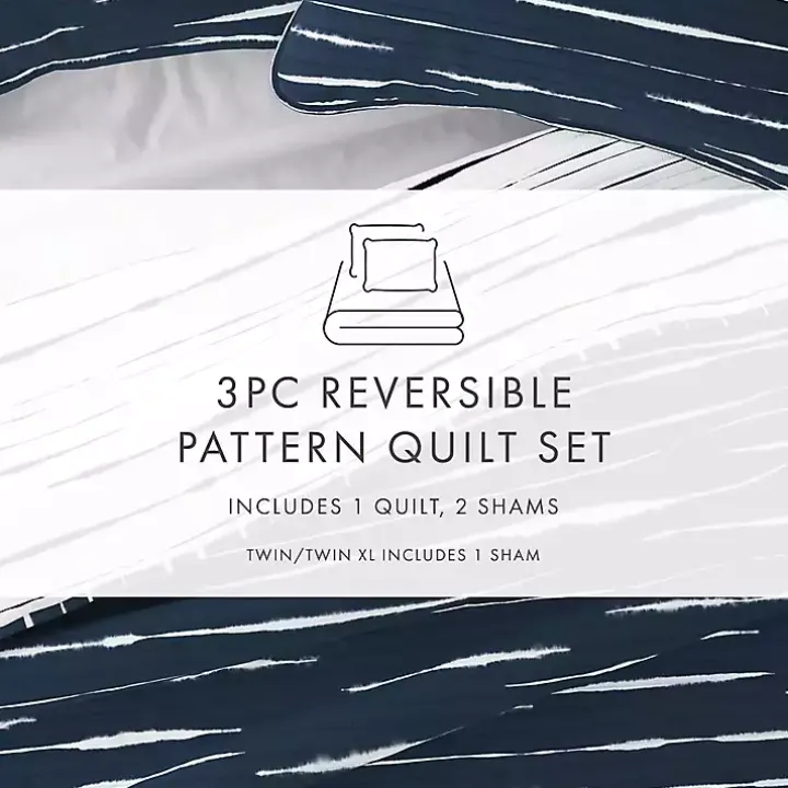 Navy Linear Reversible 3-pc. Queen Quilt Set