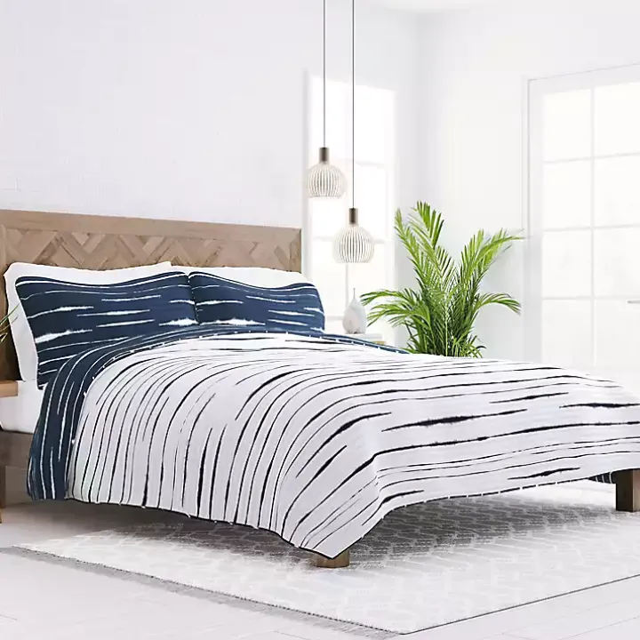 Navy Linear Reversible 3-pc. King Quilt Set