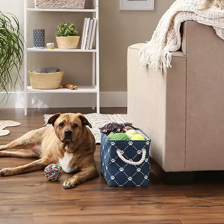 Navy Paw Trellis Rectangle Basket, 14 in.
