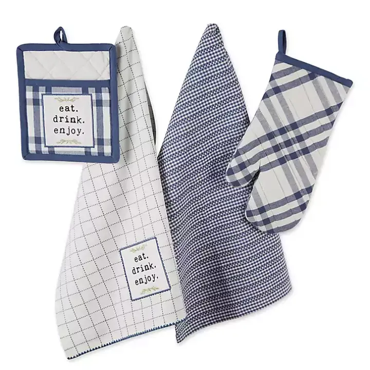 Navy Plaid Eat Drink Enjoy 4-pc. Dish Towel Set