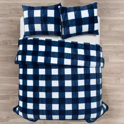 Navy Plaid Faux Fur 3-pc. Full/Queen Comforter Set