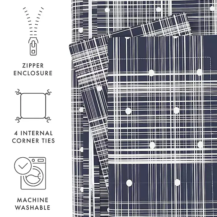 Navy Plaid Polka Dot 2-pc. Twin Duvet Cover Set