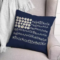 Navy Sand Dollar and Starfish Outdoor Throw Pillow