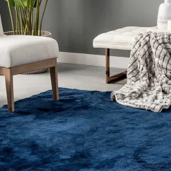Navy Shag Washable Area Rug, 5x8