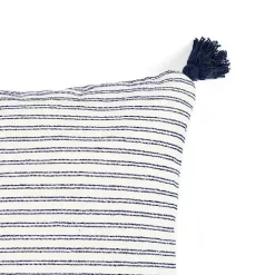 Navy Thin Woven Stripe Tassel Pillow