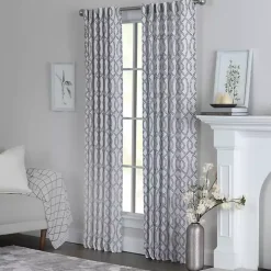 Navy Trellis Woven Single Curtain Panel, 84 in.