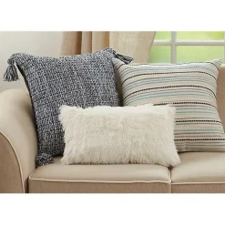 Navy Woven Texture Tassels Throw Pillow