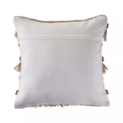 Neutral Embroidered Fringe Accent Pillow