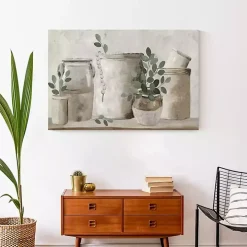 Neutral Greenery Pottery Canvas Art Print