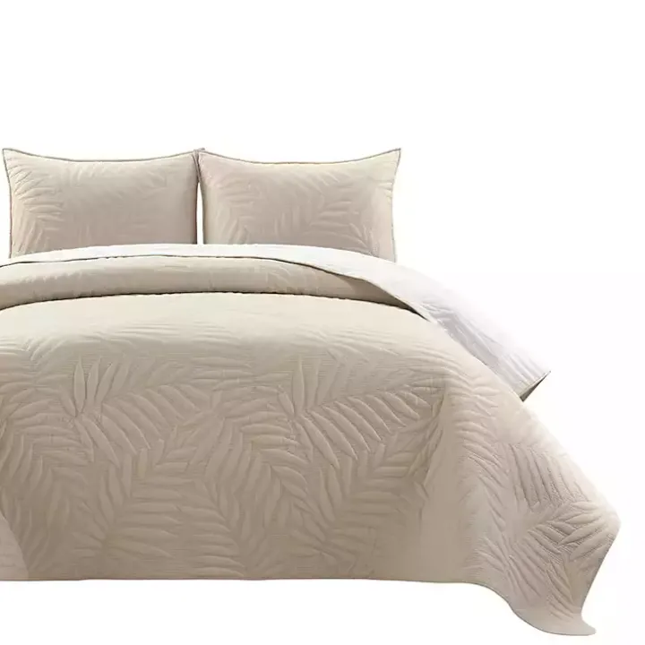 Neutral Leaf Reversible 3-pc. Cali King Quilt Set