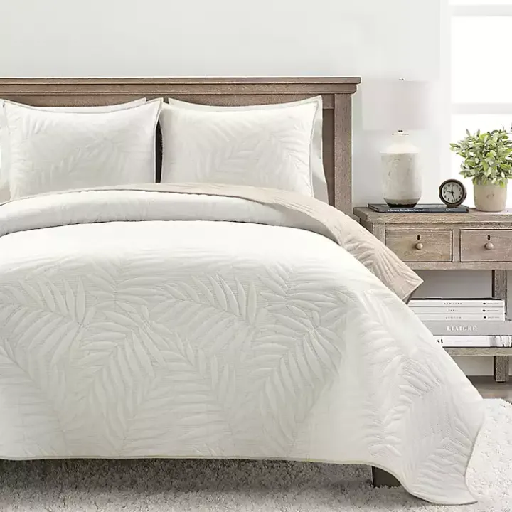 Neutral Leaf Reversible 3-pc. Cali King Quilt Set
