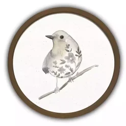 Neutral Sage Bird II Round Framed Art Print