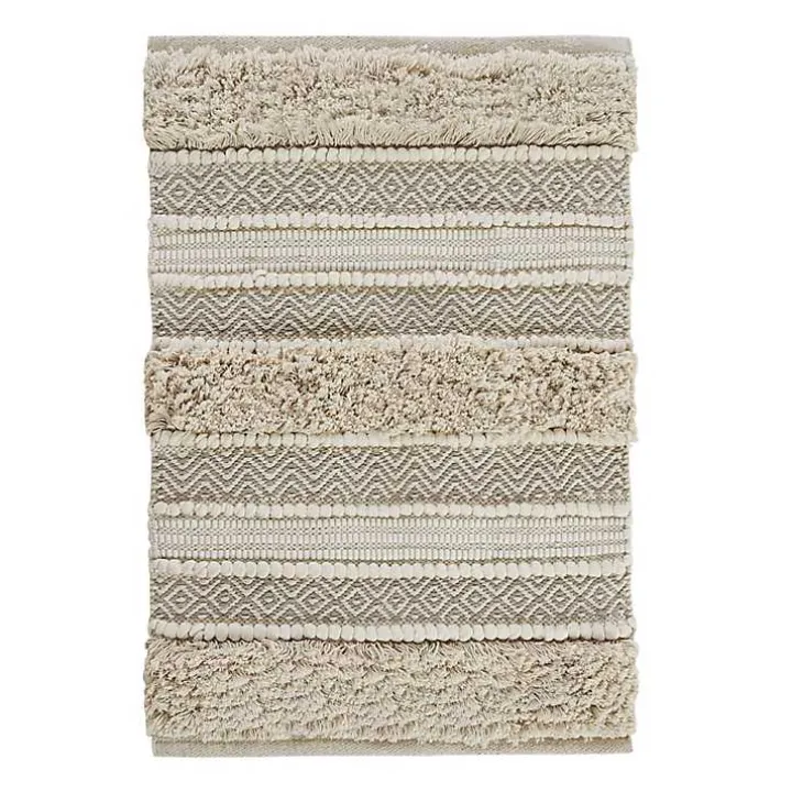 Neutral Tufted Stripes Woven Bath Mat
