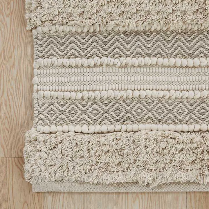 Neutral Tufted Stripes Woven Bath Mat