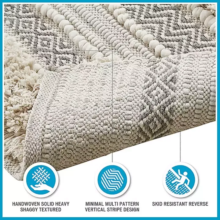 Neutral Tufted Stripes Woven Bath Mat