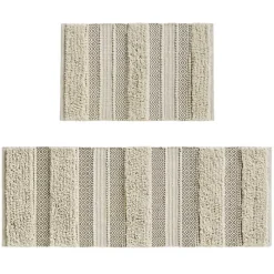 Neutral Tufted Stripes Woven Bath Mat