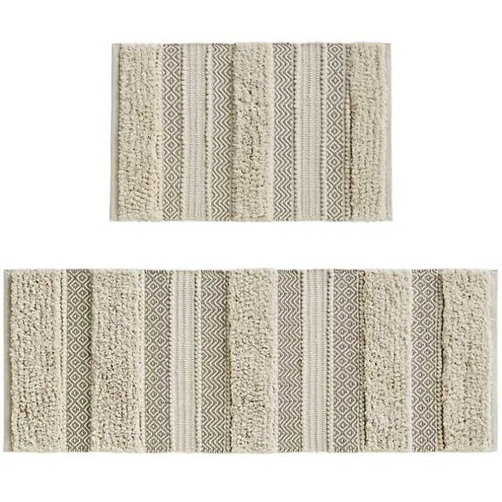 Neutral Tufted Stripes Woven Bath Runner