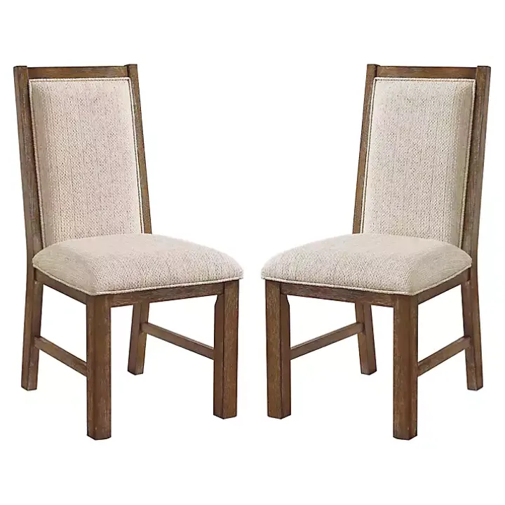 Neutral Upholstered Oak Dining Chairs, Set of 2