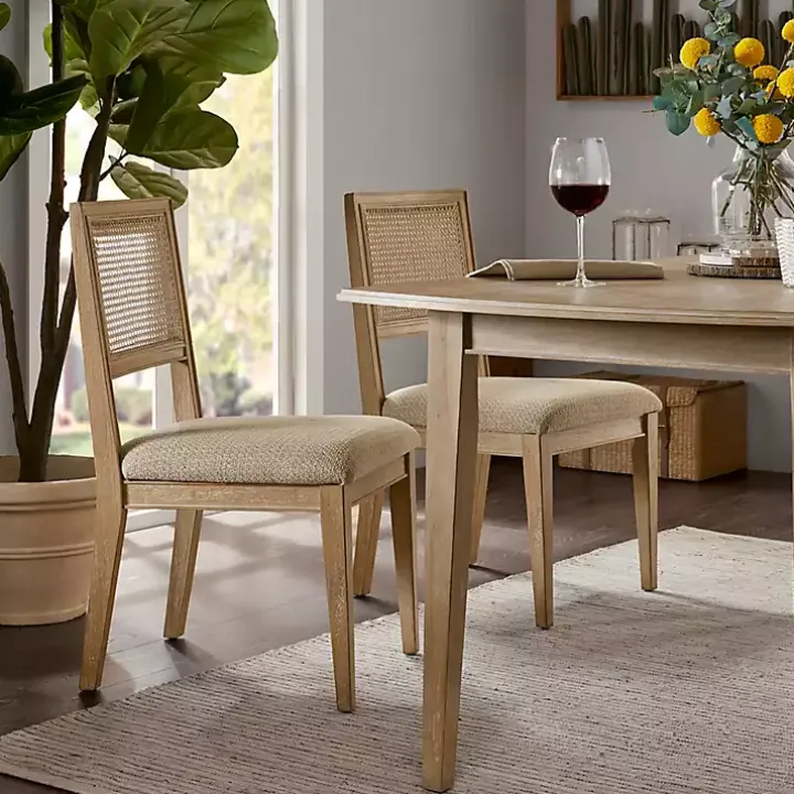 Neutral Woven Back Dining Chairs, Set of 2