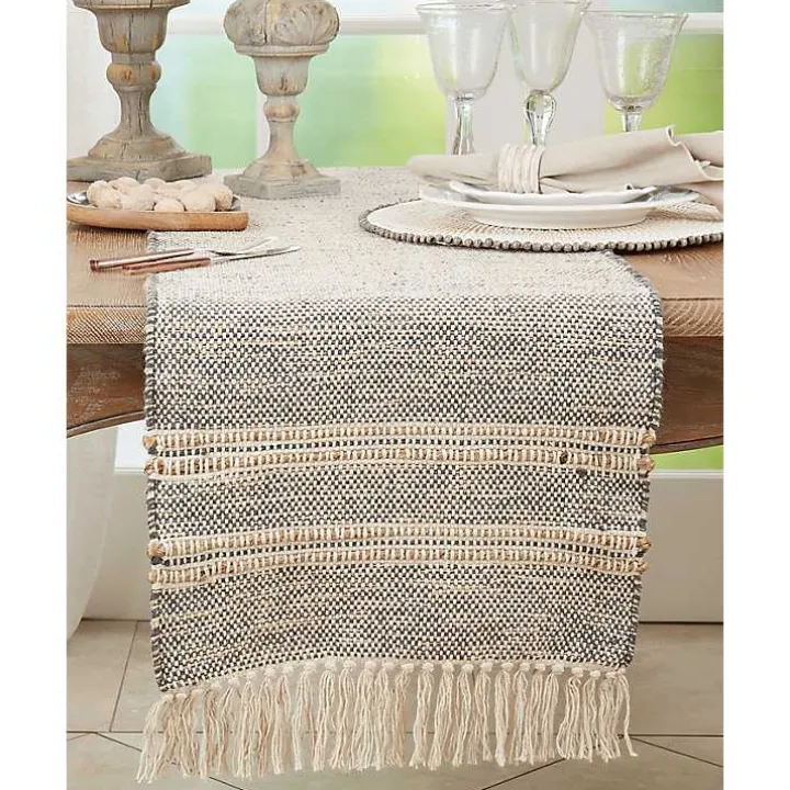 Neutral Woven Tassel Table Runner