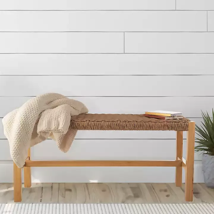 Newport Natural Wood and Rattan Bench