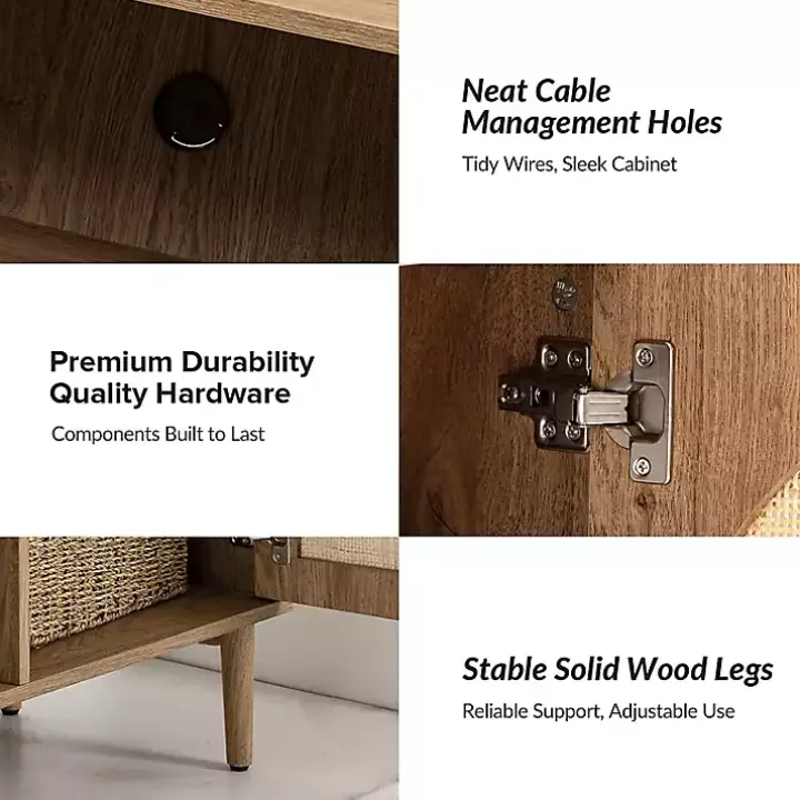 Oak and Natural Rattan Media Cabinet