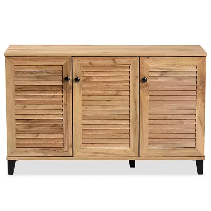 Oak 3-Door Slatted Shoe Storage Cabinet
