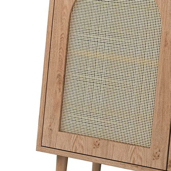 Oak Wood and Arched Rattan 2-Door Cabinet