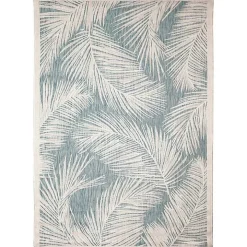 Ocean Blue Palm Leaves Outdoor Area Rug, 6x9