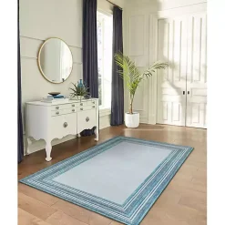 Ocean Blue Threaded Frame Outdoor Area Rug, 4x7